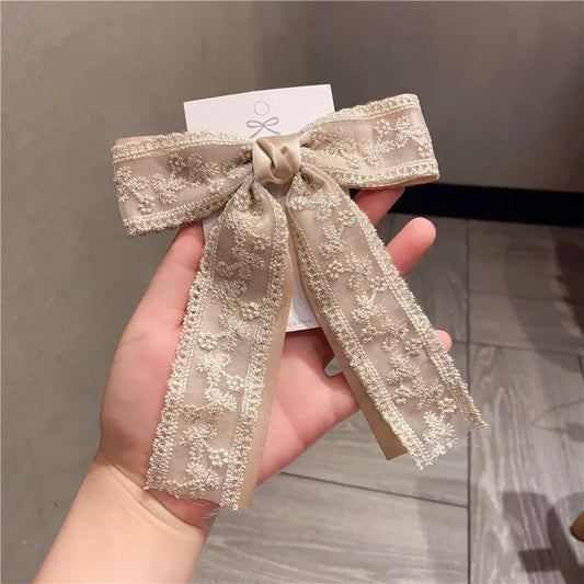 Presilha Laço Retro Cetim e Renda Caqui